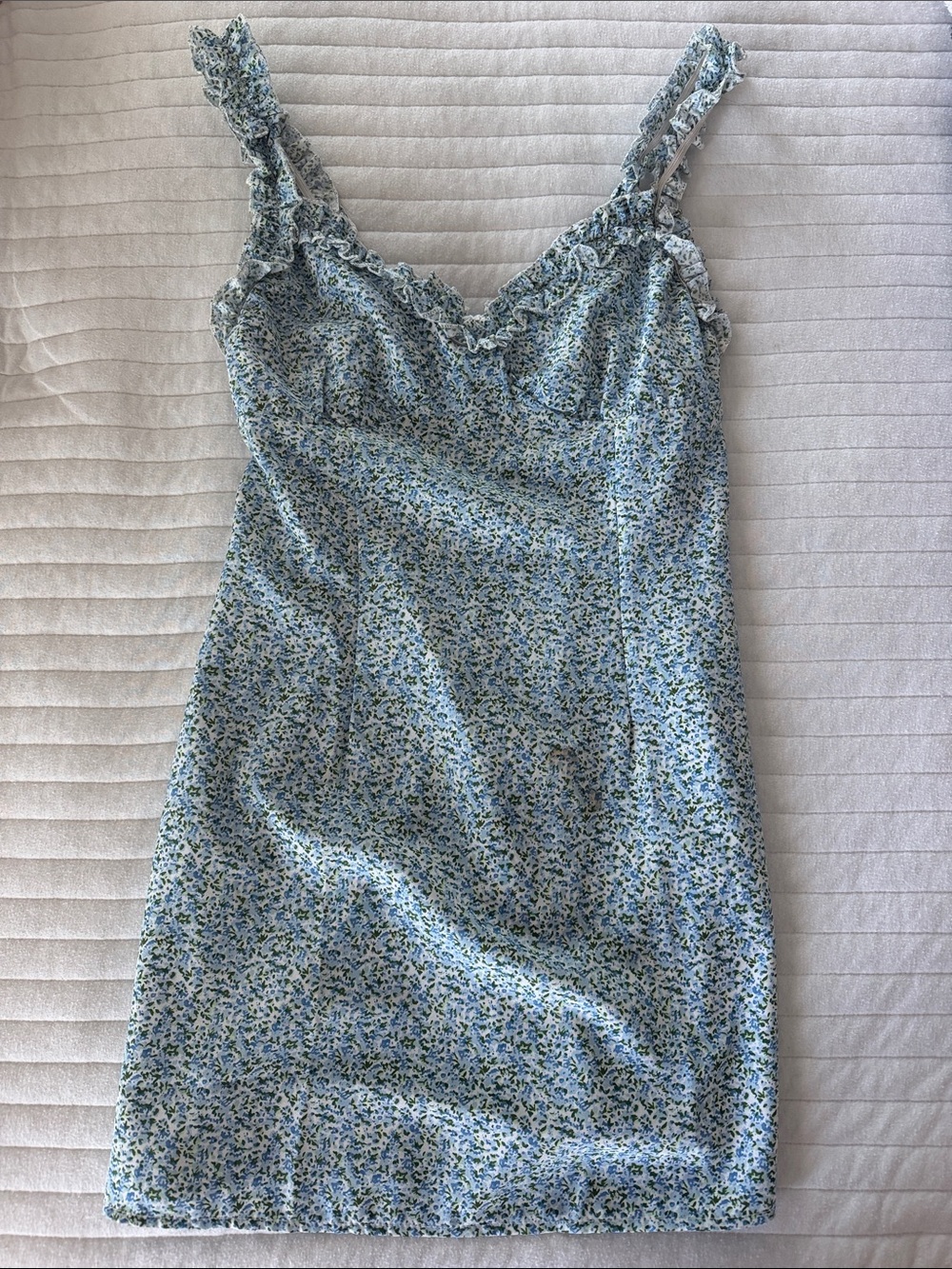 Light Blue Floral Ruffle Slip Dress